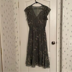 Vintage Y2K Indy Clover sheer Ruffle sleeve dress Small Green Fairy Floral